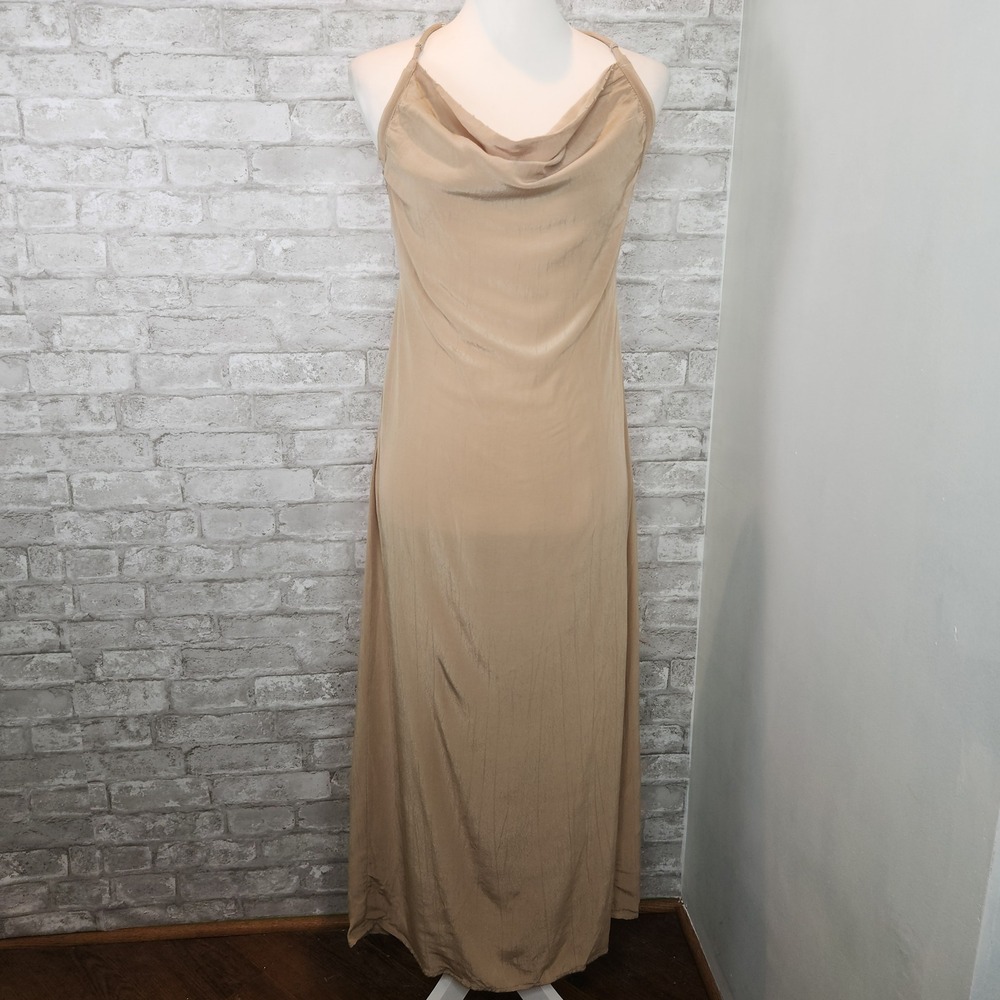 Zara Brown Cowl Neck Backless Maxi Dress Strappy Y2K Minimalist XS